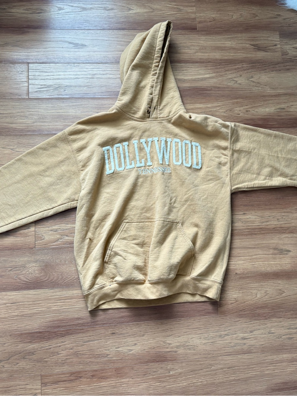Mustard Yellow Pullover Hoodie with White Lettering